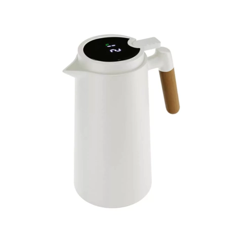 Garrafa Térmica com Termômetro e Cabo de Madeira Branca 1L - comprar online