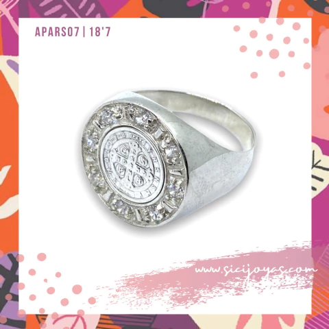 Anillo sello san benito con bordes cubic