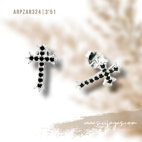 Aros pasante cruz cubics negros