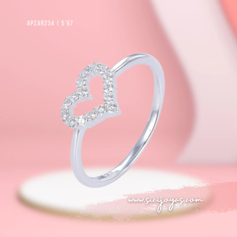 Anillo corazón calado micropave