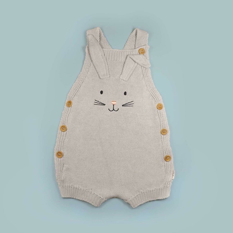 Romper Tricot Bordado Coelhinho - Cinza