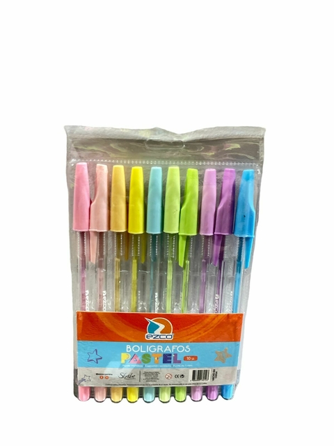 BOLIGRAFOS DE COLORES ESTUCHE X 10 COLORES PASTEL (EZCO) -