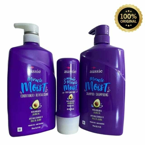 Aussie Kit Moist Shampoo, Condicionador 865ml e Mascara 236ml