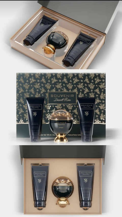 Kit Souvenir DESERT ROSE (Parfum 100 ml + Shower Gel 100 ml + Body Lotion 100 ml ) – Perfume Árabe