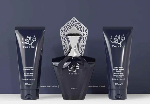Kit Perfume Afnan Turathi Blue masculino EDP 90mL + After Shave 100mL + Shower Gel 100mL