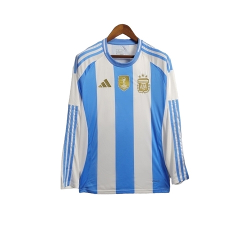 Camisa Argentina I 24/25 Manga Longa - Torcedor Adidas Masculina - Azul e branca com detalhes em dourado