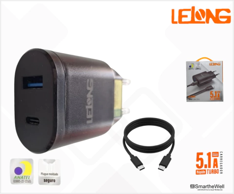 CARREGADOR USB + USB-C TURBO 5.1A LELONG - comprar online