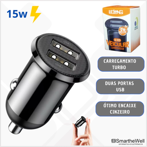 CARREGADOR VEICULAR C/02 USB 15W TURBO