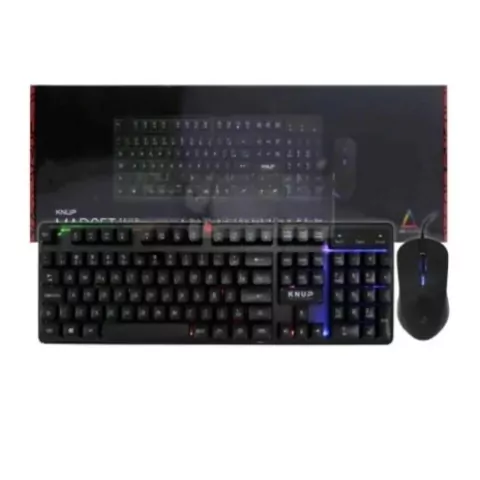 KIT TECLADO SEMI MECÂNICO e MOUSE USB C/FIO GAMER USB RGB KNUP