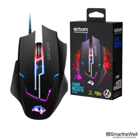 MOUSE GAMER COM FIO USB LED RGB 3200DPI ALTA PRECISÃO EXBOM