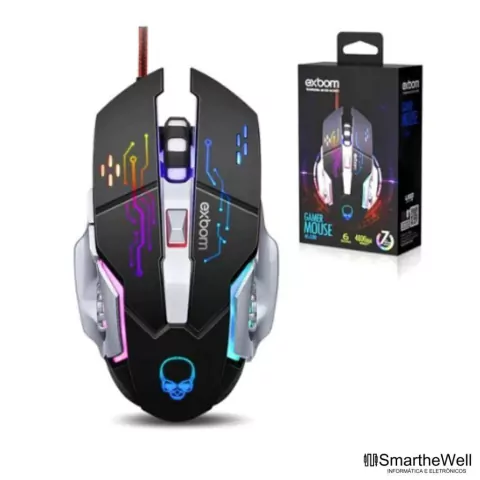 MOUSE GAMER COM FIO USB RGB 4800 DPI PROFISSIONAL EXBOM