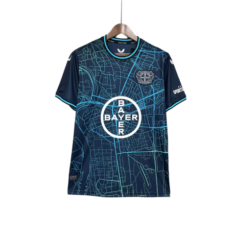 camisa do bayer leverkusen-edição especial-edição limitava-família esportiva-2023/2024-23/24-torcedor-masculino-masculina-castore-azul marinho-xabi alonso-wirtz-fripomg-parte da frente
