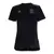 Imagem da terceira camisa feminina do Flamengo 2023/2024, versão Third, modelo III, em preto com detalhes iridescentes que mudam de cor conforme a luz. O escudo do remo e o logo Adidas aparecem no peito, destacando-se pelo acabamento reflexivo. A camisa é