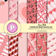 Pack de 12 papeles digitales LOVE PINK