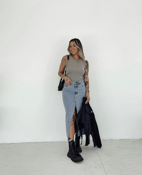 Saia jeans midi