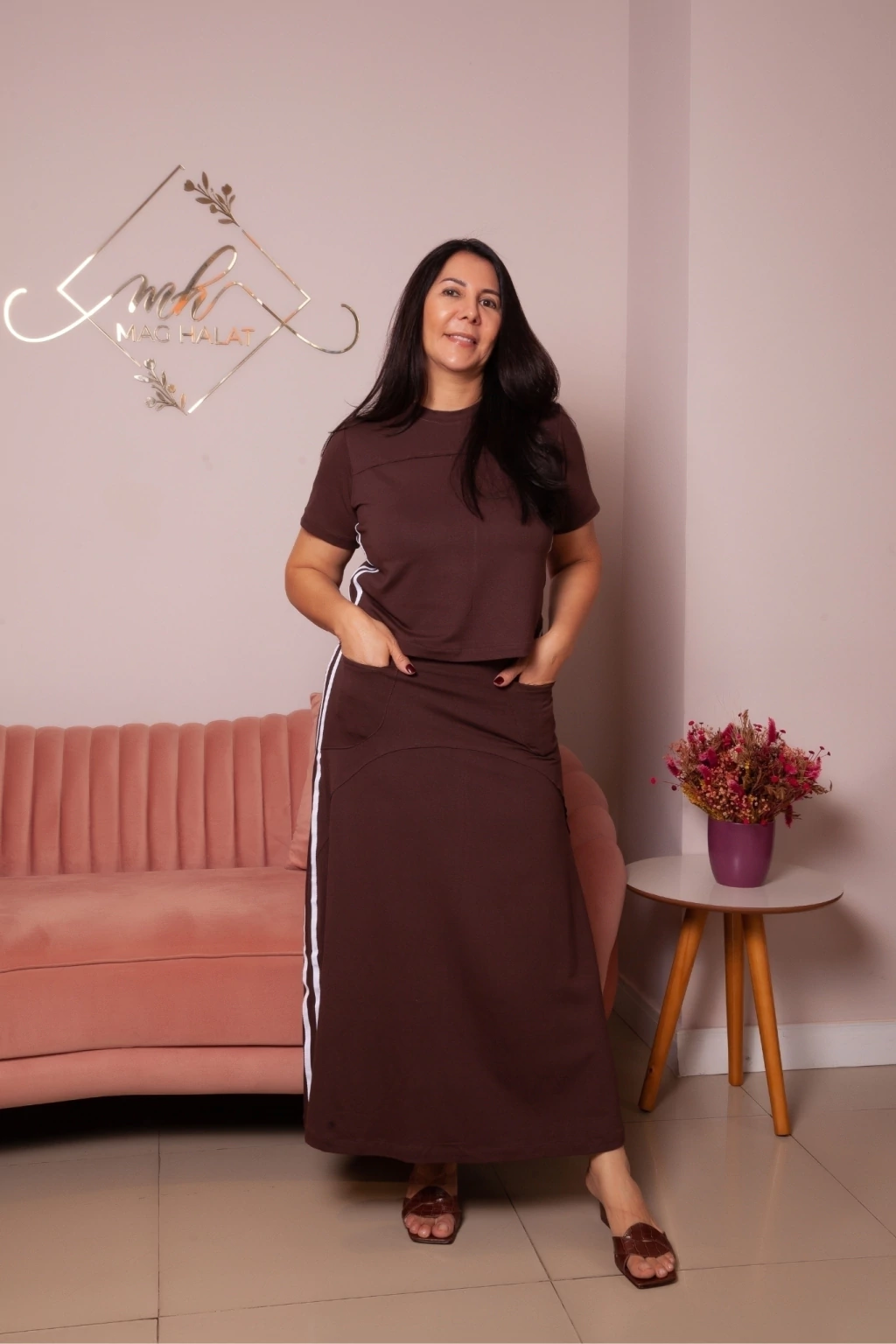Conjunto Carolina Manga Curta Marrom