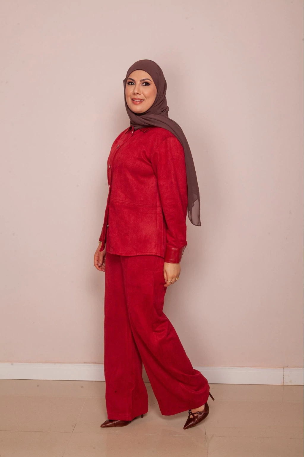 Calça em Suede Cereja