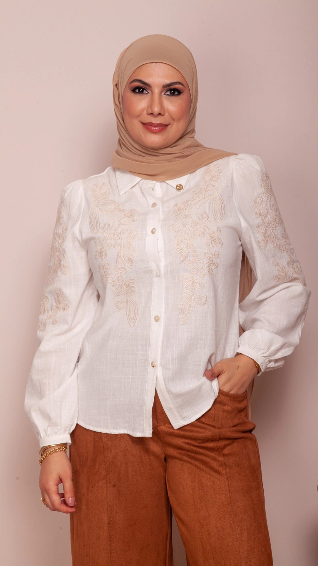 Camisa Boho Manga Longa Off White