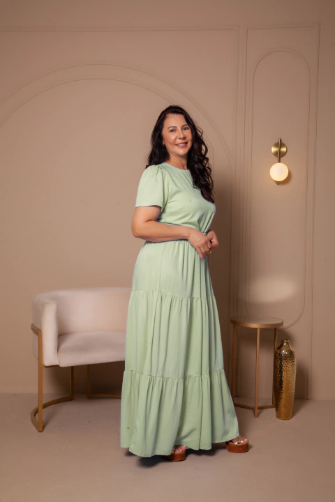 Vestido Pompom Manga Curta Pistache - comprar online