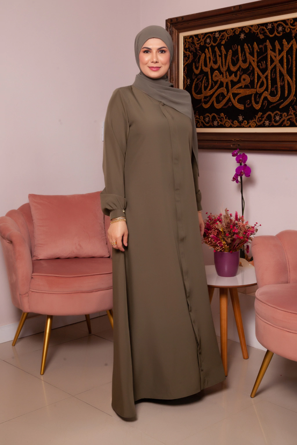Abaya Com Ziper Verde