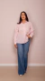 Camisa Bordado Flor Manga Longa Rosa Candy