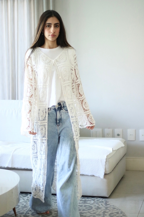 Kimono em Crochet Branco - comprar online
