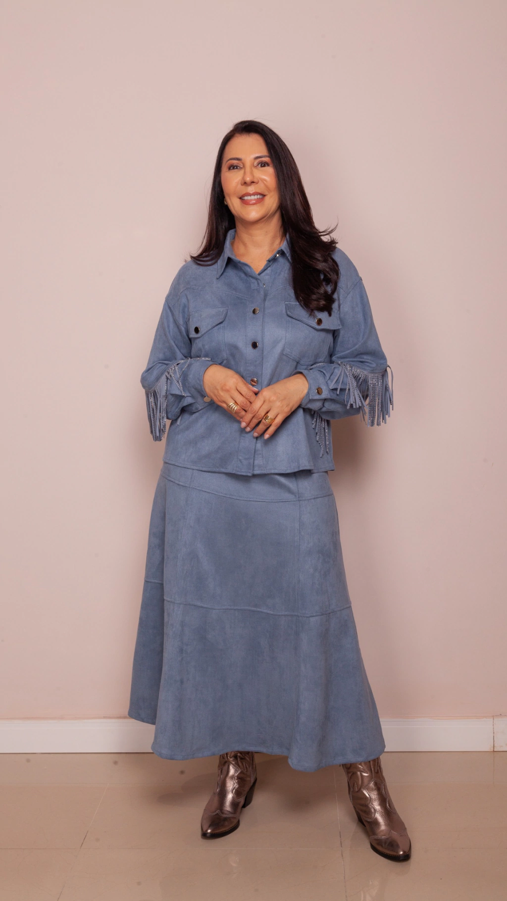 Saia em Suede Azul Jeans
