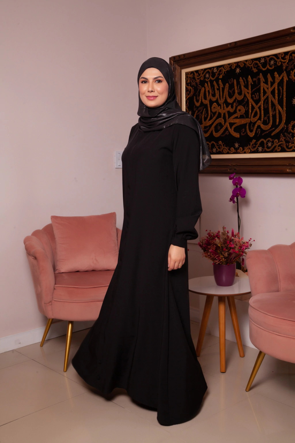 Abaya Com Ziper Preta