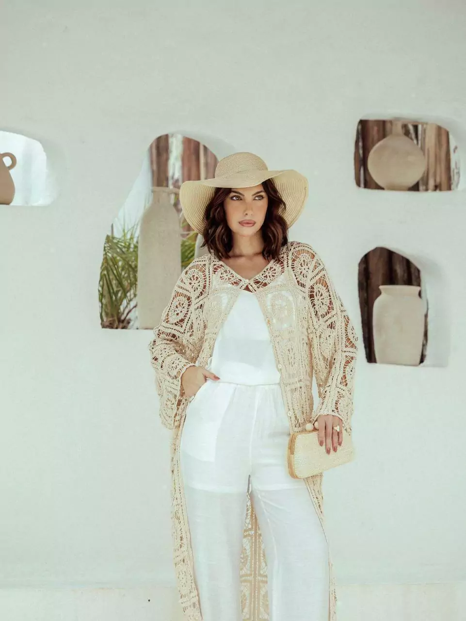 Kimono em Crochet Natural