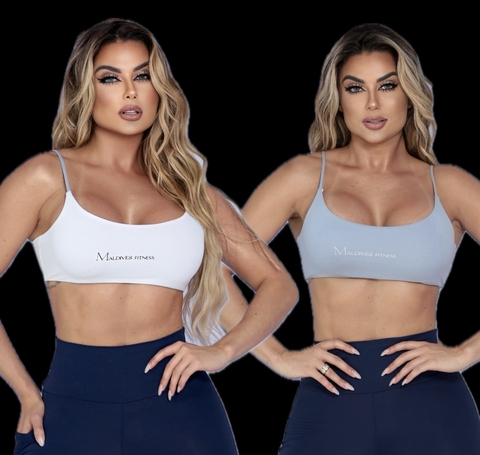 Top Beach Dupla Face Cinza e Branco