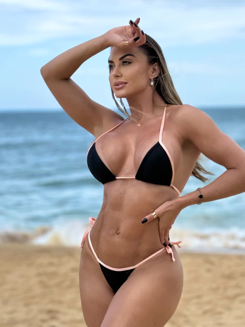 Biquíni Aruba Cortininha Preto c\ Salmão - comprar online