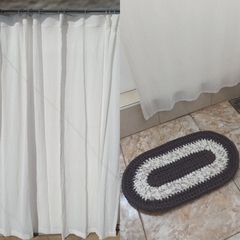 Combo Cortina de baño con ojales y alfombra tejida en internet