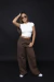 Wide Leg Marrom Linha