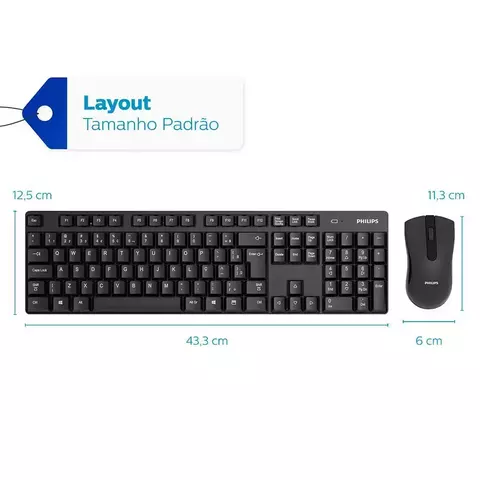 Teclado e Mouse Sem Fio Philips, ABNT2 - SPT6501B