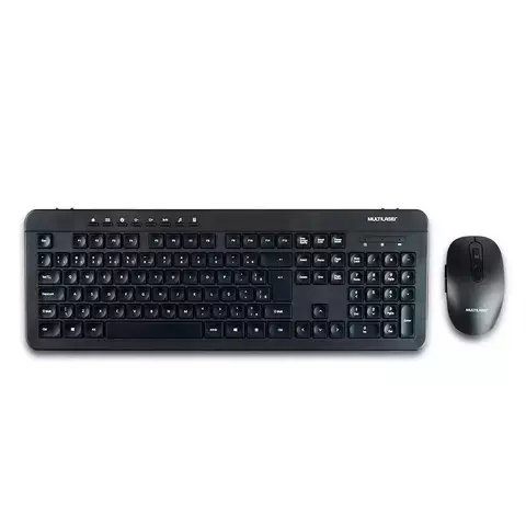 Teclado e Mouse Sem Fio Multilaser, Recarregavel, Conexão 2.4Ghz e USB, Preto - TC250