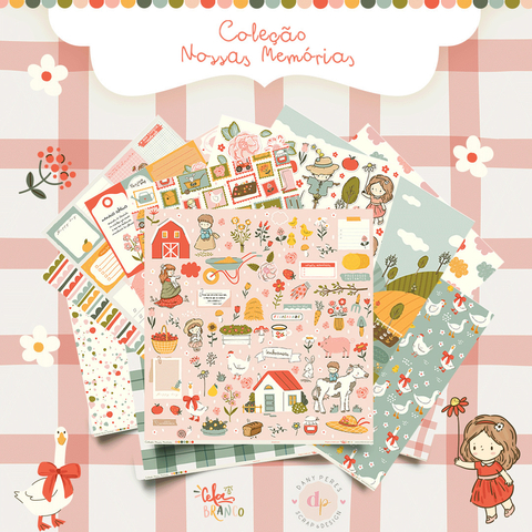 Kit de papéis 30,5x30,5cm, 6 Folhas - Coleção Nossas Memórias - Dany Peres e Cela Branco