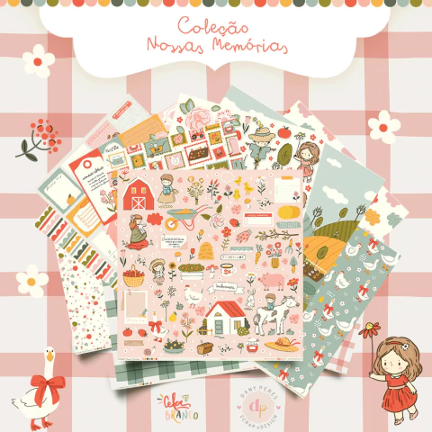 Kit de papéis 30,5x30,5cm, 6 Folhas - Coleção Nossas Memórias - Dany Peres e Cela Branco