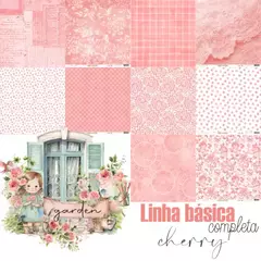 Kit de papéis Básico Cherry 30,5x30,5cm, 5 Folhas - Coleção GARDEN - Carina Sartor