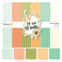 Kit de papéis Basic 30,5x30,5cm, 6 Folhas - Coleção La Vie Est Belle - Lemon Scrapbook