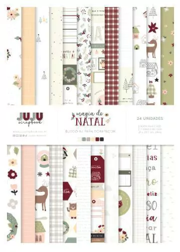 Bloco A4, 24 Folhas - Coleção Magia do Natal - JuJu Scrapbook