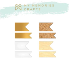 Bandeirolas Dourado, Branco, Cortiça e Madeira - Coleção Meus Pets - My Memories Crafts