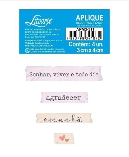 Aplique em Papel em MDF Frases - Coleção Flores do Campo - Litoarte