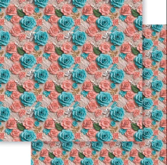 Folha para Scrapbook, Rosa 3D coral E Verde - Litoarte