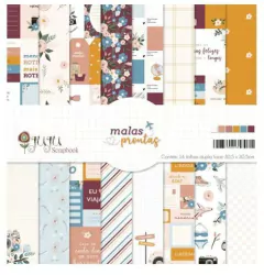 Bloco 30,5 x 30,5cm, 16 Folhas - Coleção Malas Prontas - Juju Scrapbook