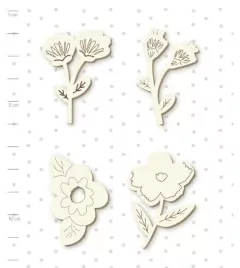 Enfeite Chipboard Branco Minhas Flores - Coleção Espalhando Amor - Juju Scrapbook