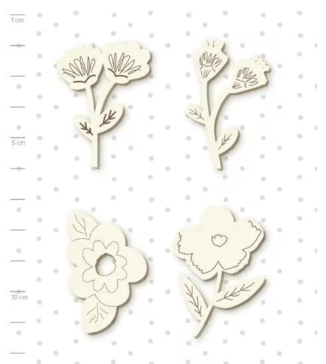 Enfeite Chipboard Branco Minhas Flores - Coleção Espalhando Amor - Juju Scrapbook