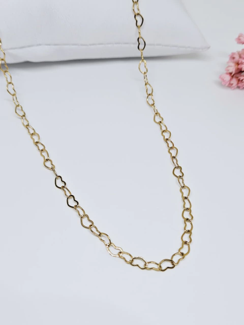 Colar Dourado Corações Entrelaçados de Aço Inox