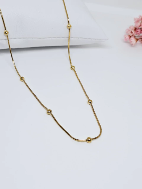 Colar Dourado Esferas de Aço Inox