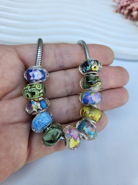 Berloque Murano Estampado de Aço Inox