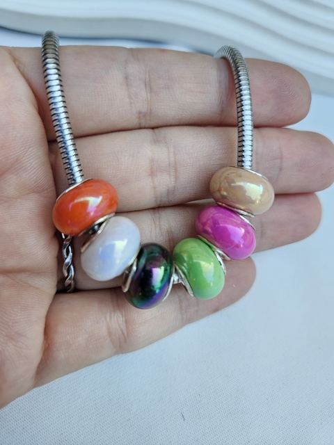 Berloque Murano Metalizado de Aço Inox